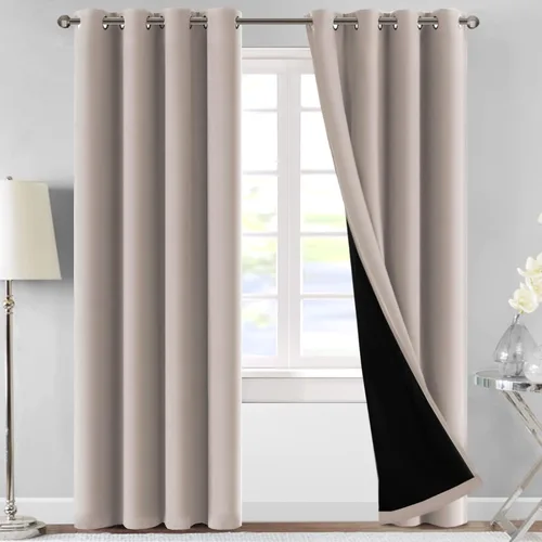 Vista 26 de MeilleMaison Paneles de cortina 100 % opacas para ventana de dormitorio, bloqueo de luz completa, de 84 pulgadas de largo, con aislamiento térmico