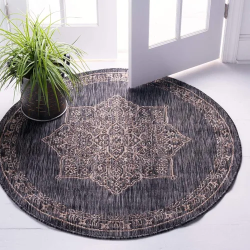 Vista 35 de Unique Loom Alfombra de la colección tradicional para exteriores, antigua (4 pies 1 pulgada, redonda, verde azulado/gris)