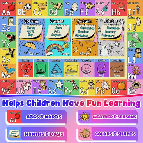 Vista 2 de ABC - Alfombra de juegos para niños de 3 x 5 pies, suave y antideslizante, tapete de juego educativo, aula preescolar, alfombra de guardería