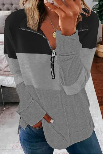 Vista 44 de KINGFEN Sudadera de manga larga con cremallera de un cuarto para mujer