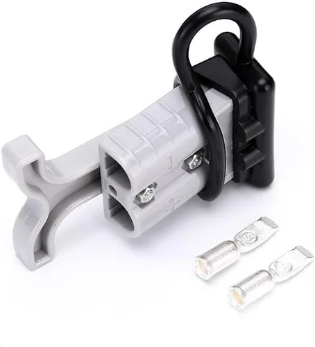 Vista 2 de Conector de cable de alimentación de batería de 2 vías, mango gris de barra en T y cubierta negra a prueba de polvo