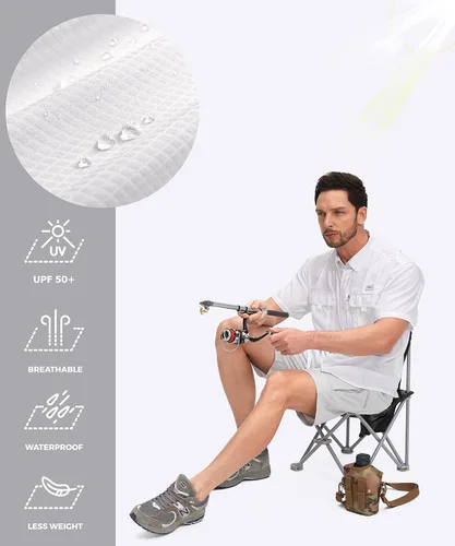Vista 5 de Pudolla Camisas de pesca para hombre, camisas de trabajo de viaje de manga corta, camisas de verano con botones para hombres UPF50+ con bolsillos