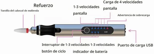 Vista 2 de Mini bolígrafo de grabado eléctrico inalámbrico recargable, mini kit de herramientas de grabado para metal, vidrio, cerámica, plástico, madera Oro