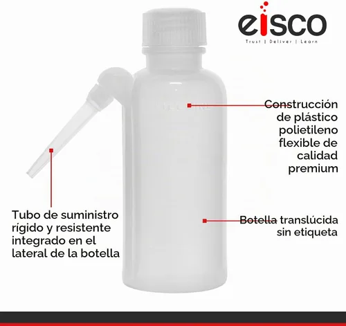 Vista 4 de EISCO Botella de lavado, 8.5 fl oz - Polietileno - Translúcido, irrompible - Tapa de rosca con boquilla de plumón para dispensar laboratorios