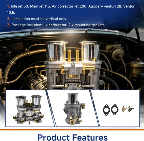 Vista 6 de GXYWADY Repuesto de carburador de 2 barriles para VW Beetle Bug Fiat Weber Engine 40 IDF Carb