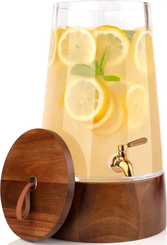 Vista 8 de FOODLE Dispensador de bebidas de vidrio con espita - Dispensador de bebidas de vidrio con soporte - Perfecto para fiestas y uso diario - Jarra