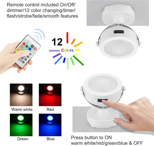 Vista 2 de Luces LED de acento que funcionan con pilas, luz de imagen regulable con control remoto, 12 luces de arte que cambian de color, luz de disco