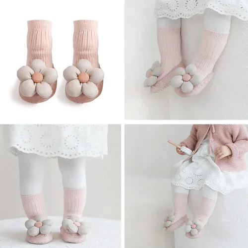 Vista 4 de SUITBOY Baby Girl Socks Look Like Shoe Toddler Ant-slip Socks with Grips Baby Long Socks with Cute Bows Floor Shoes Socks