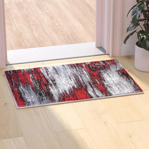 Vista 15 de Flash Furniture Rylan Collection - Alfombra contemporánea de olefinas azules, de pelo alto, 2 x 10 pies, respaldo de yute, pasillo, entrada