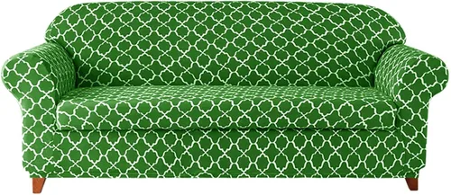Vista 9 de MBROS Funda elástica para sofá de 3 cojines, funda protectora de muebles con estampado, 2 piezas, antideslizante, antiarañazos, suave para Azul
