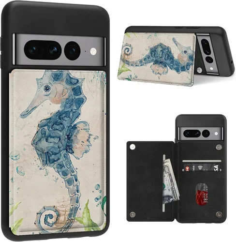 Vista 9 de Funda para Google Pixel 7 Pro con ranura para tarjetero, funda de piel sintética, doble cierre magnético y cubierta duradera de TPU a prueba