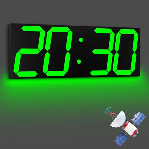Vista 12 de CHKOSDA 18.7 Inch Large Digital Wall Clock with GPS Auto-Sync Time - Blue 164ft Visibility, No Wi-Fi, 8-Level Dimming, Timer, Remote