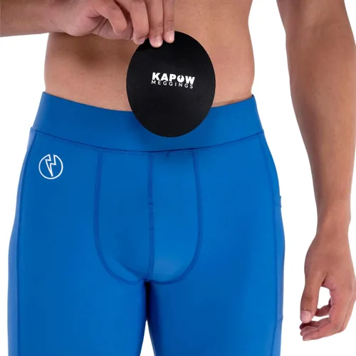 Vista 3 de Kapow Meggings Leggings de compresión para hombre con bolsillos y almohadilla Azul (Admiral Blue)
