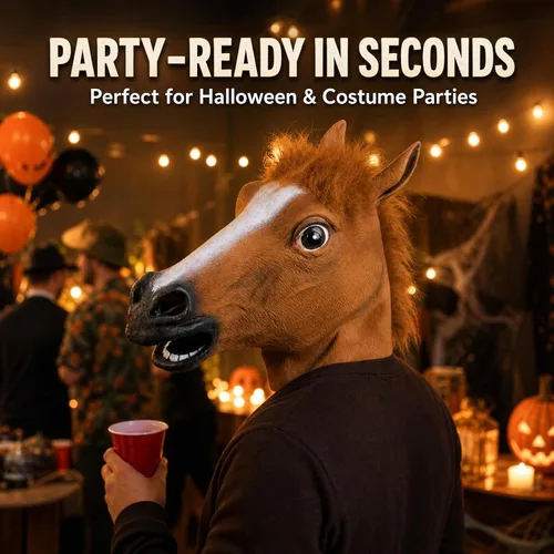 Vista 3 de Máscara de caballo, disfraz de Halloween, máscara realista de látex