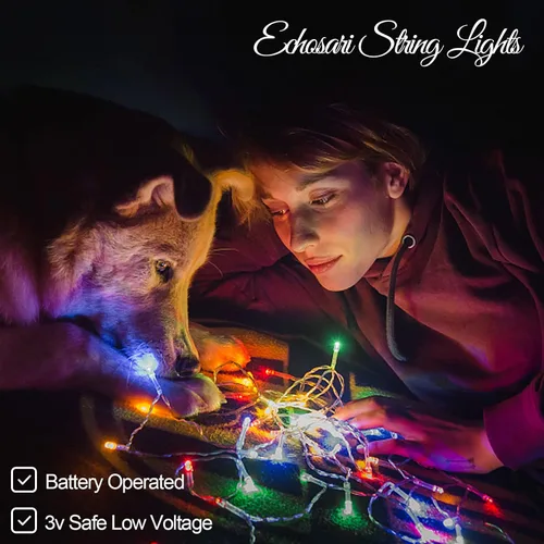 Vista 4 de Tira de 100 luces LED EchoSari, para exteriores, operadas con batería y control remoto (con capacidad de atenuación, temporizador y 8 modos), a
