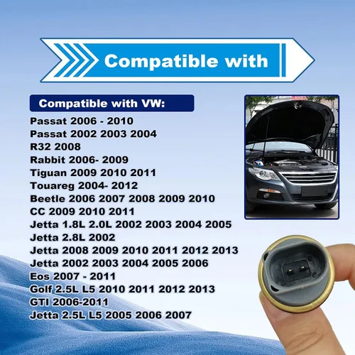 Vista 7 de 06A-919-501-A Sensor de temperatura del refrigerante compatible con VW Touareg Beetle Jetta Passat Golf GTI Eos, Audi TT A3 S6 A4 Quattro Q7 S5 A6