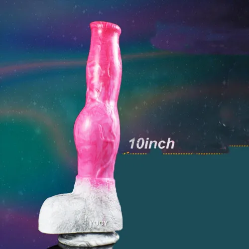 Vista 4 de Consolador de silicona artificial de gran tamaño para perro, lobo de silicona, nudo grande, multicolor (rosa+gris)