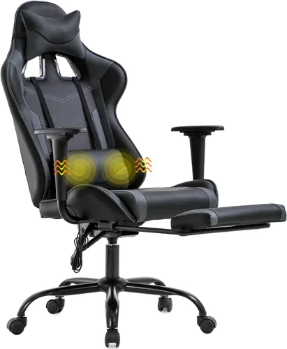 Vista 8 de Silla ergonómica para juegos para adultos, silla de escritorio ajustable con respaldo alto y soporte lumbar y reposapiés, silla de oficina de cuero