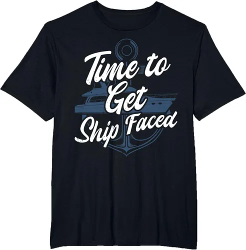 Vista 29 de Time to Get Ship Faced Holiday Hilarante Nautical Sailing Camiseta, Negro, S