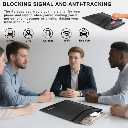 Vista 2 de Bolsas Faraday grandes para tablet, bolsa Faraday, evita piratería, seguimiento y NFC/WiFi/Bluetooth para teléfonos, llaveros