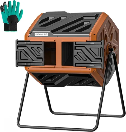 Vista 10 de THE GROW'ING Contenedor de compostaje actualizado de 43 galones para exteriores, compostador giratorio de montaje rápido, compostador de doble