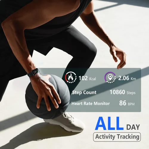 Vista 4 de FITVII Slim - Rastreador de actividad física con oxígeno en sangre, presión arterial, monitoreo de frecuencia cardíaca y sueño 24/7, rastreadores