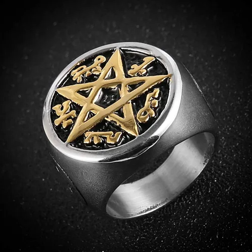 Vista 3 de HZMAN Supernatural Devils Trap Symbol Sigil Stainless Steel Ring Pentagram Anti Possession