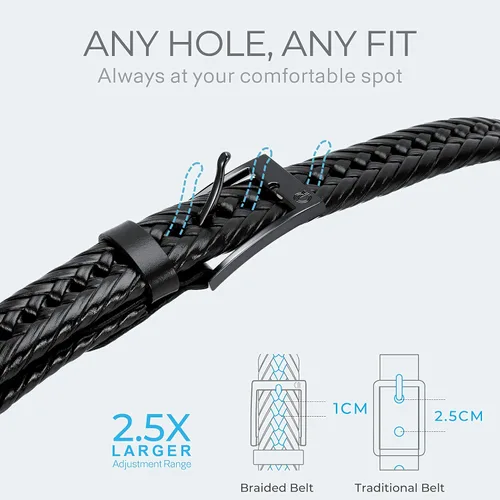 Vista 3 de CHAOREN Cinturones trenzados de cuero para hombre, cinturón de cuero tejido casual de 1 18 pulgadas para pantalones de vestir