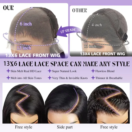 Vista 4 de Pelucas de cabello humano ondulado con encaje frontal de 13 x 6 pulgadas, pelucas de cabello humano real de 180 % de densidad HD, transparente, sin