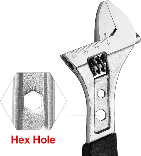 Vista 4 de Jetech Llave ajustable de 8 pulgadas con mango de agarre suave, llave de palanca de cambios profesional, apertura de gran calibre, acero al cromo
