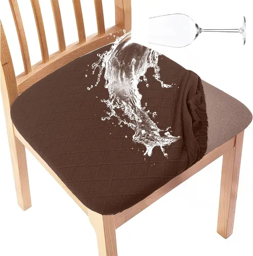 Vista 11 de Gute Fundas de asiento para silla, fundas de asiento para sillas de comedor con lazos, fundas elásticas de jacquard para sillas de comedor y cocina