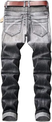 Vista 2 de Pantalones de mezclilla elásticos rasgados plisados para hombre