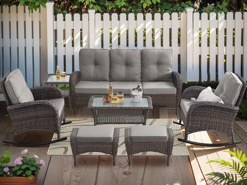 Vista 16 de HUMMUH Juego de 2 sillas de mimbre para exteriores, sillas de comedor con respaldo alto y asiento profundo para jardín, porche, patio trasero