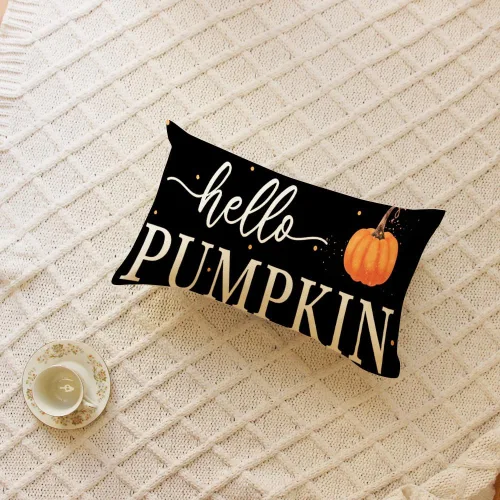 Vista 2 de Ogiselestyle Hello Pumpkin - Funda de almohada de 12 x 20 pulgadas, decoración de lunares para el hogar, sofá, otoño y Acción de Gracias