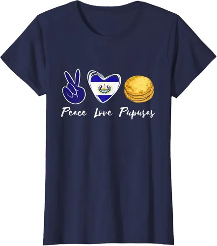 Vista 40 de Pupusas Lover Love Peace El Salvadaor Camiseta Comida Salvadoreña