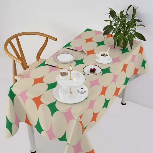 Vista 56 de Mantel retro moderno de mediados de siglo, diseño de colores retro de los años 50, resistente al agua, mantel lavable para cocina, comedor, fiesta