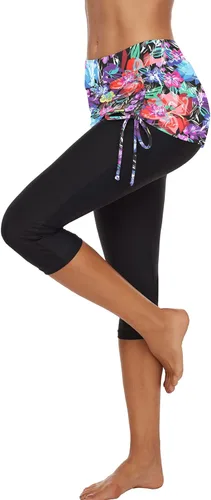 Vista 3 de Pantalones de agua para natación, pantalones cortos de natación con falda, pantalones capri para surf, pantalones de neopreno UV para mujer