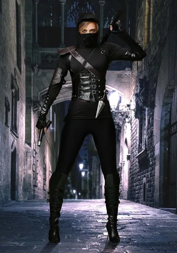 Vista 2 de Disfraz Ninja Assassin para mujer conjunto de disfraz Ninja Negro