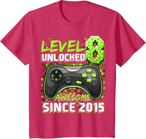 Vista 46 de Level 8 Unlocked Awesome 2015 Video Game 8th Birthday Boy T-Shirt, Negro