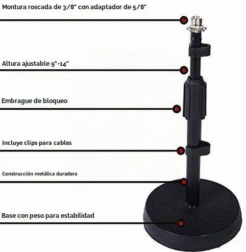 Vista 2 de LyxPro Soporte de micrófono de escritorio – Soporte de micrófono de escritorio de 9 a 14 pulgadas de altura ajustable – Base de hierro fundido