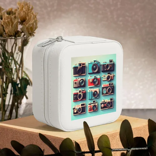 Vista 6 de Retro Cool Camera Collection Print Portable Square Jewelry Box Storage Case For Rings Earrings Bracelets Travel Gift