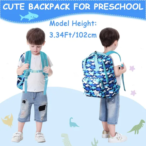 Vista 7 de VASCHY - Mochila para niños y niñas de 3 a 6 años, mochila preescolar ligera para niños con correa para el pecho Tiburones azules