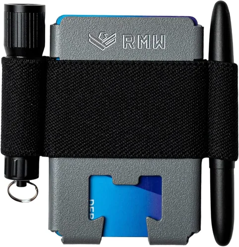 Vista 5 de Rugged Material Cartera minimalista - Tarjetero de bolsillo frontal con bloqueo RFID - Cartera delgada táctica de metal para hombre