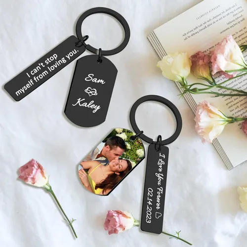 Vista 3 de Llavero personalizado con imagen, llaveros grabados personalizados con texto fotográfico, regalos personalizados para hombres, mujeres amantes