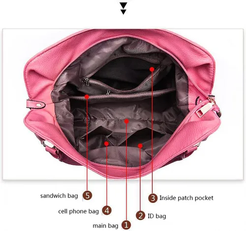 Vista 4 de Bolsas de cuero para mujer bolsas de viaje con cremallera bolsas de hombro de cuero sintético suave de gran capacidad bolsas de hombro estilo hobo