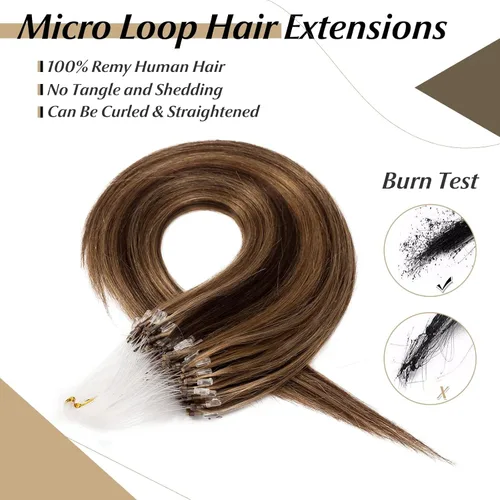 Vista 178 de SEGO Extensiones de cabello humano con micro cuentas, extensiones de cabello humano con micro bucle, lacio, natural, fusión fría, 1.76 oz/paquete