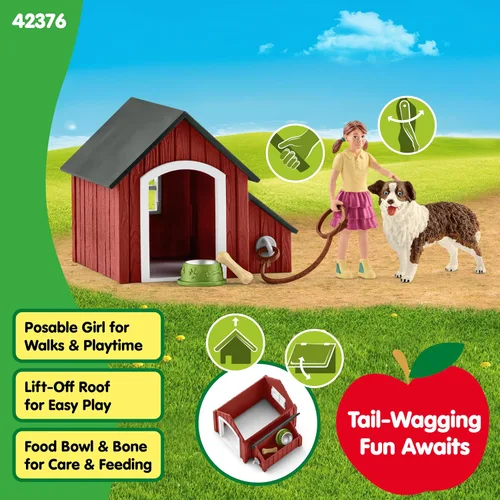 Vista 3 de Schleich Farm World - 5 juguetes de animales para perreras para niños con figura de perro y casa para perros, niños a partir de 3 años