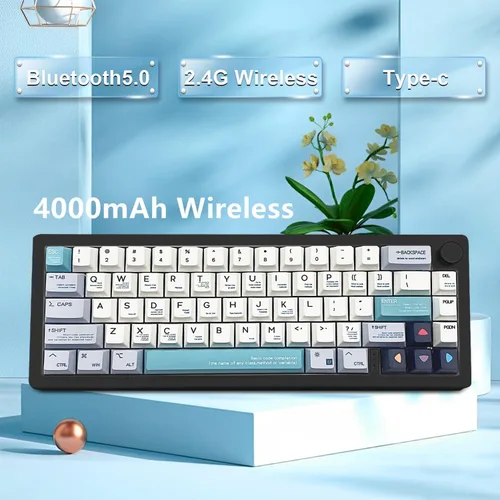 Vista 3 de BOYI GMK67 Barebones Kit de teclado, VIA programable personalizado BT5.0/2.4GHz/Tipo-C Tri-Mode Junta montada Hot Swap RGB 4000mAh Teclado
