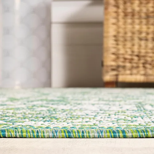 Vista 6 de JONATHAN Y Alfombra de pasillo floral tejida para interiores y exteriores 2X8, color crema/verde, tela bohemio texturizada para el patio trasero