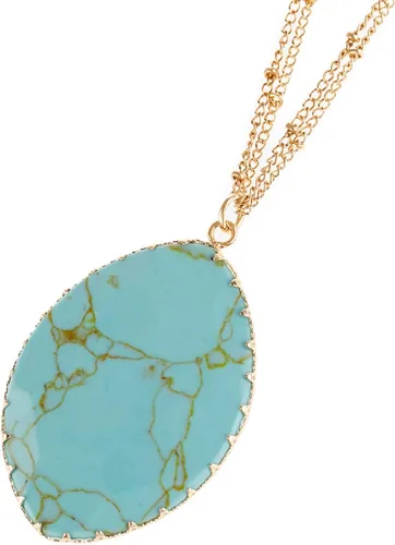 Vista 3 de RIAH FASHION Collar largo con colgante de piedra natural bohemia, dije de lágrima de cadena con dije bohemio, drusa de piedra cruda ovalada, cuarzo